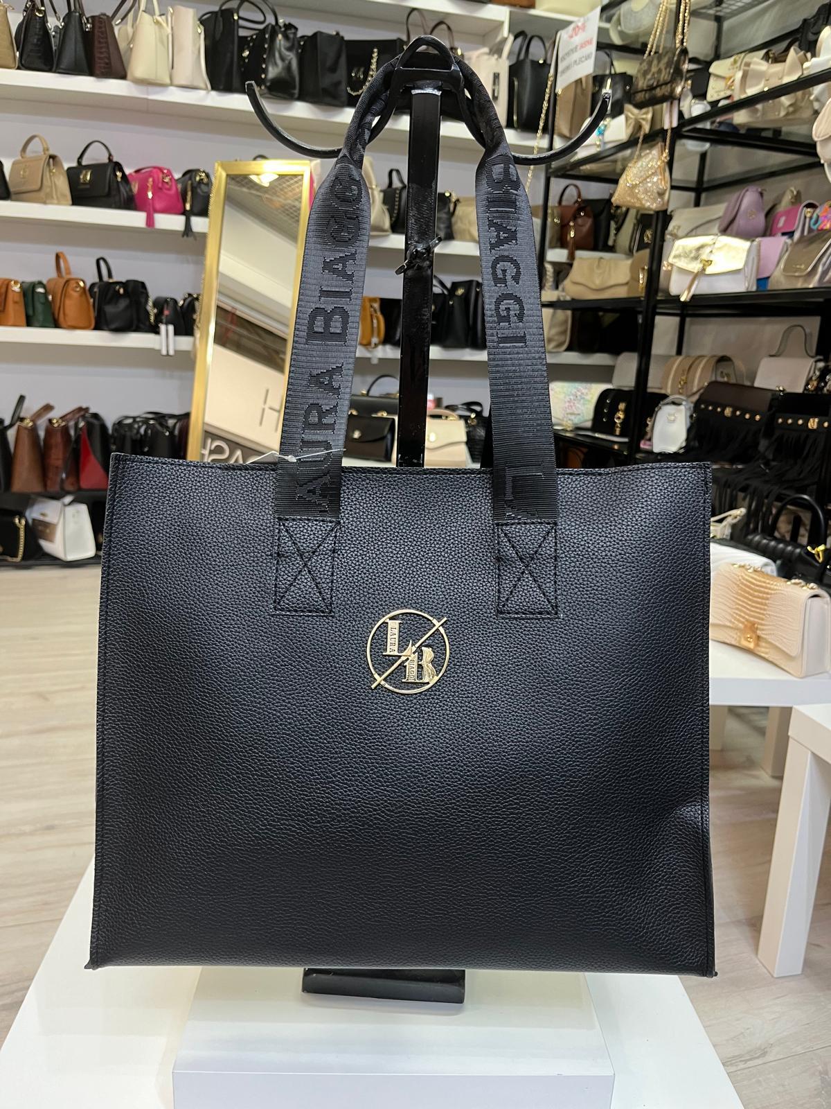 NOWOŚĆ LAURA BIAGGI Damska Torebka POJEMNA Elegancka SHOPPER Czarna A4